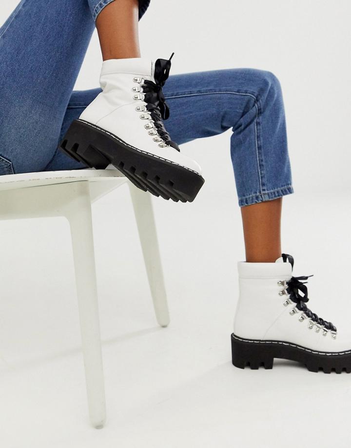 Lamoda White Chunky Lace Up Hiker Boots