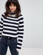 Willow And Paige Chunky Knit Roll Neck Sweater In Stripe - Black