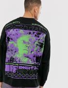 Asos Design Oversized Long Sleeve T-shirt With Digital Sleeve And Back Print-black