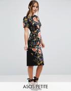 Asos Petite Wiggle Dress In Floral Embroidery Print - Multi