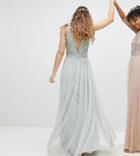 Maya Sleeveless Sequin Bodice Tulle Detail Maxi Bridesmaid Dress With Cutout Back - Green