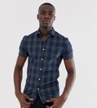 Asos Design Tall Skinny Fit Check Shirt In Navy And Green - Navy