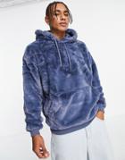 Asos Design Oversized Faux Fur Hoodie In Washed Blue-blues