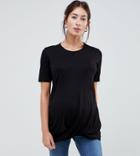 Asos Design Maternity Longline Top With Twist Front - Black