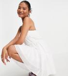 Asos Design Petite Ruffle Bandeau Mini Skater Dress With Belt In Textured In Ivory-white
