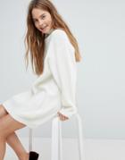 Bershka High Neck Knitted Sweater Dress - Cream