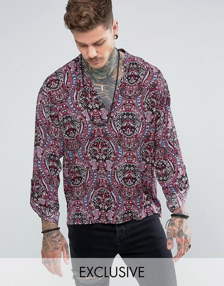 Reclaimed Vintage Inspired Overhead Shirt In Paisley Print Reg Fit - Pink