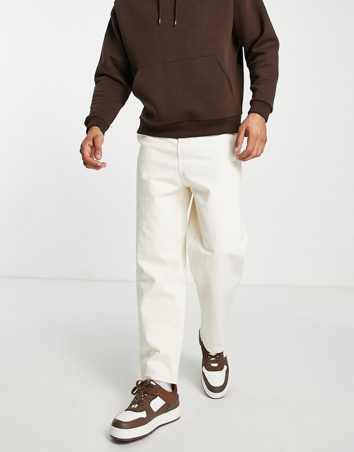 Bershka Carpenter Jeans In Ecru-neutral