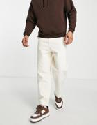 Bershka Carpenter Jeans In Ecru-neutral