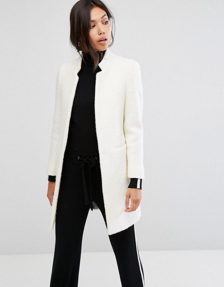 Gianni Feraud Slimline Mini Boucle Coat With Upturned Collar - Cream
