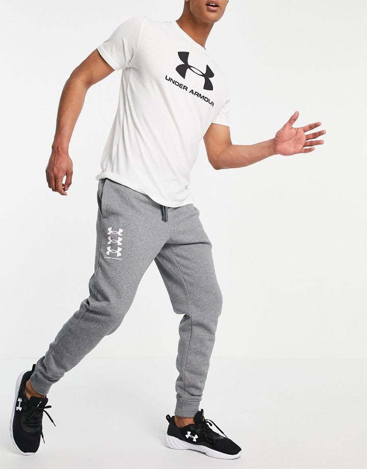 Under Armour Rival Multi Logo Fleece Sweatpants In Gray-grey