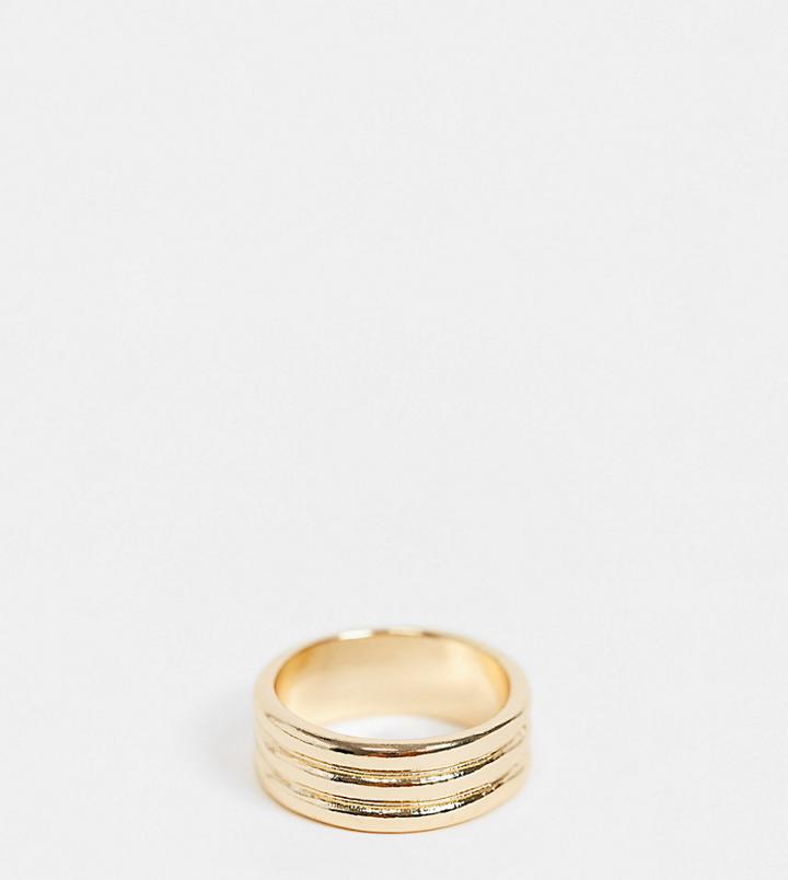 Asos Design Curve Ring In Triple Ribbed Design In Gold Tone
