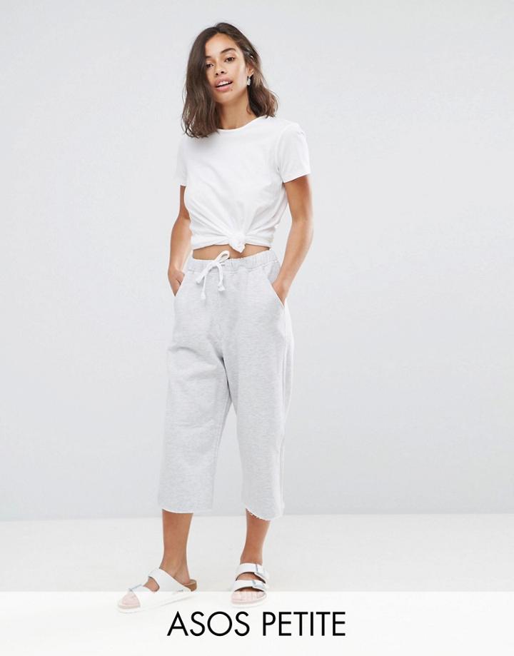 Asos Petite Cropped Drop Crotch Joggers With Raw Hem - Gray