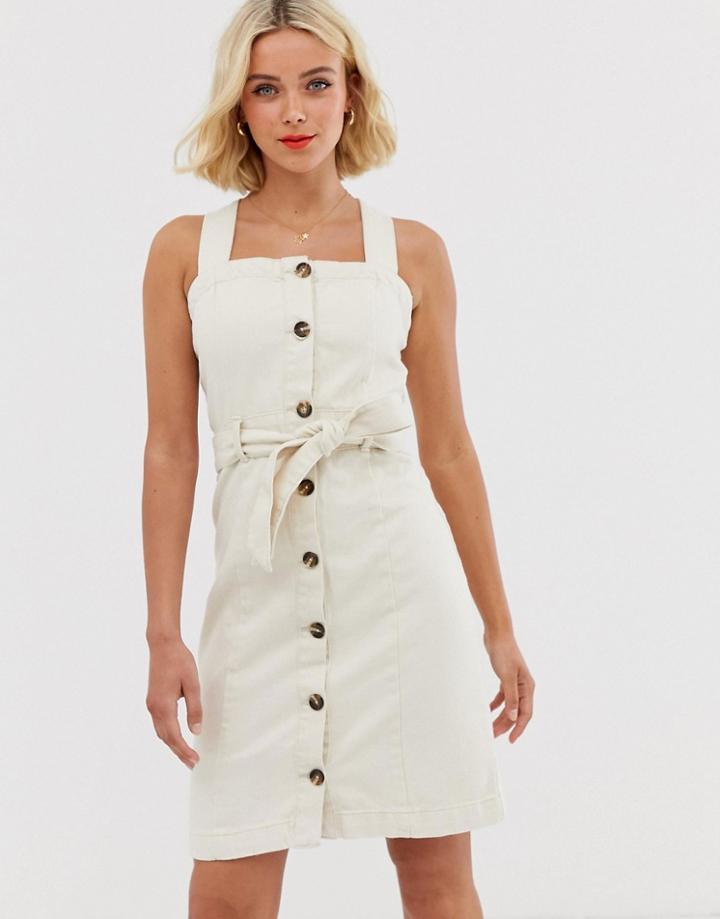 Pieces Button Front Denim Mini Dress-beige