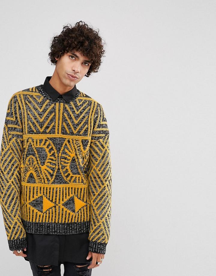 Asos Retro Geometric Design Sweater - Gold