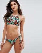 South Beach Cactus Print Crop Bikini Set - Multi