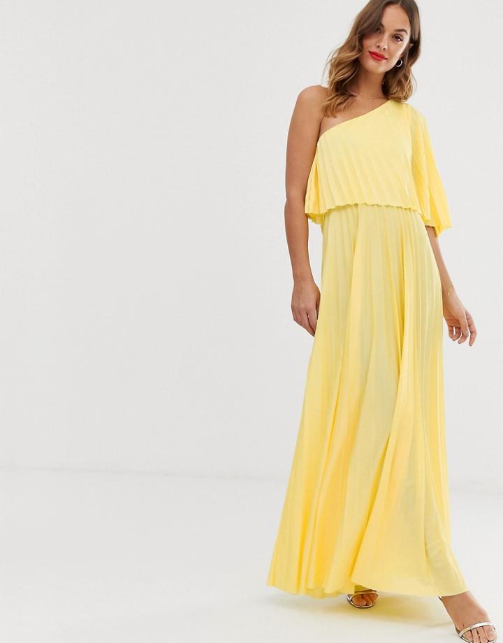 Asos Design One Shoulder Pleated Crop Top Maxi Dress - Yellow