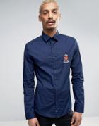 Love Moschino Embroidered Chest Character Logo Shirt - Navy