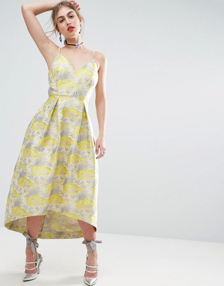 Asos Salon Beautiful Floral Jacquard Midi Prom Dress - Purple