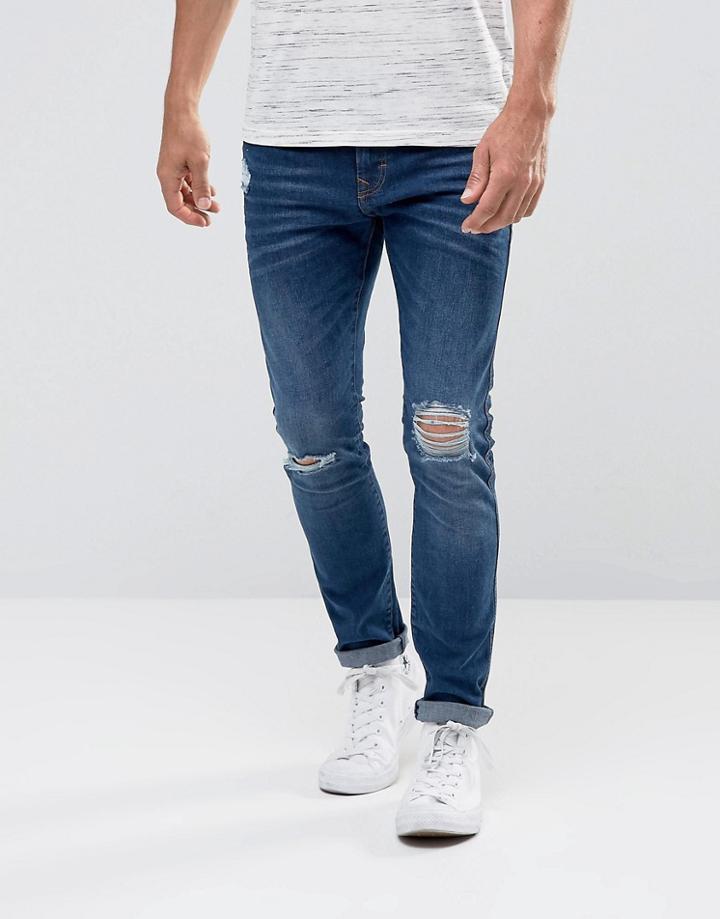 Esprit Jeans In Skinny Fit Stretch Denim With Rip Knee - Blue