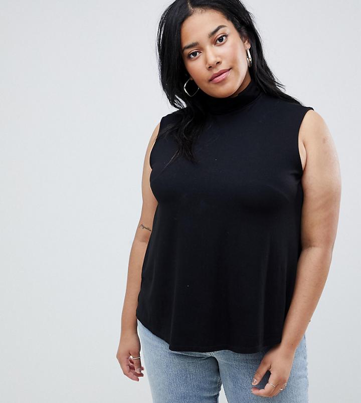 Asos Design Curve Sleeveless Top With Roll Neck In Black - Black