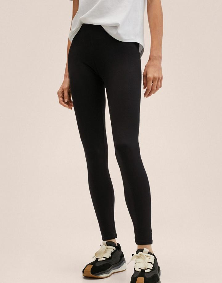 Mango Ribbed Leggings In Black