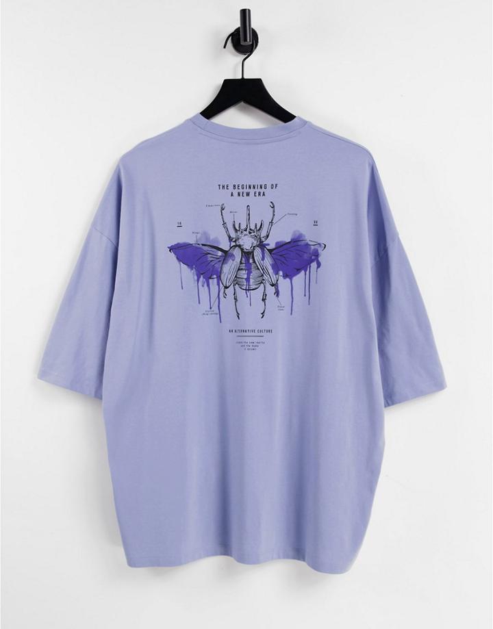 Asos Design Oversized T-shirt In Purple With Bird Back Print