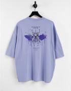 Asos Design Oversized T-shirt In Purple With Bird Back Print