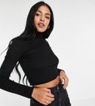 Asos Design Tall Roll Neck Crop Top In Rib In Black