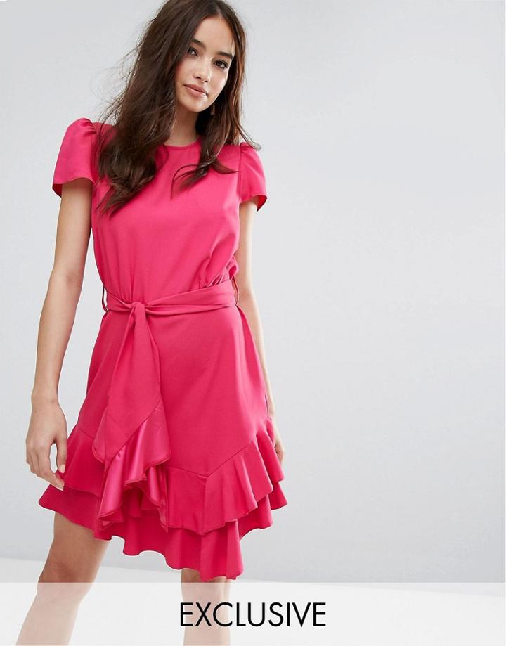 Miss Selfridge Exclusive Tie Waist Ruffle Dress - Pink