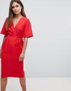Asos Midi Wrap Dress With Tie Detail-red