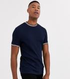 Asos Design Tall T-shirt In Waffle With Contrast Tipping In Navy-black