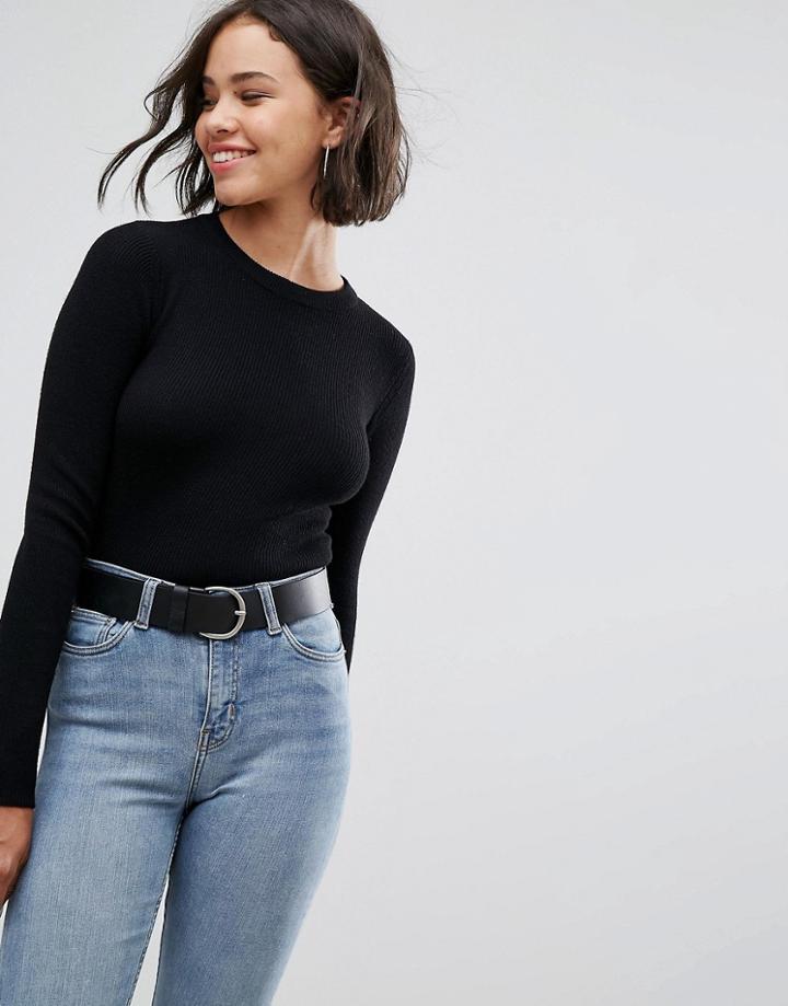 Pull & Bear Cropped Black Sweater - Black