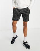 Asos Design Slim Jersey Shorts In Black & White Check