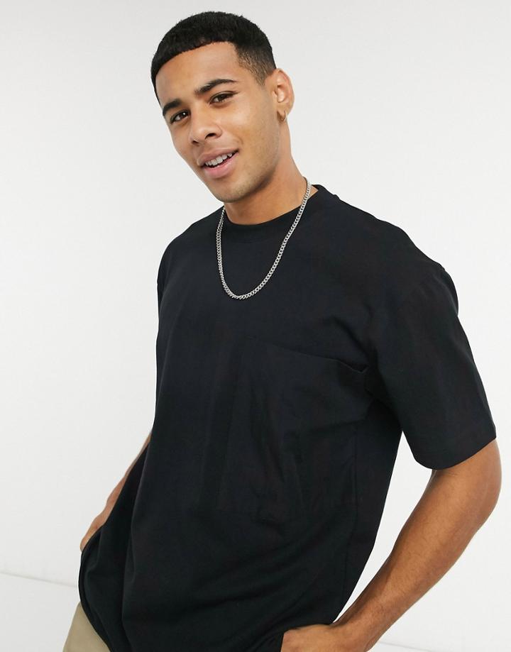 Topman T-shirt With Woven Pocket In Black