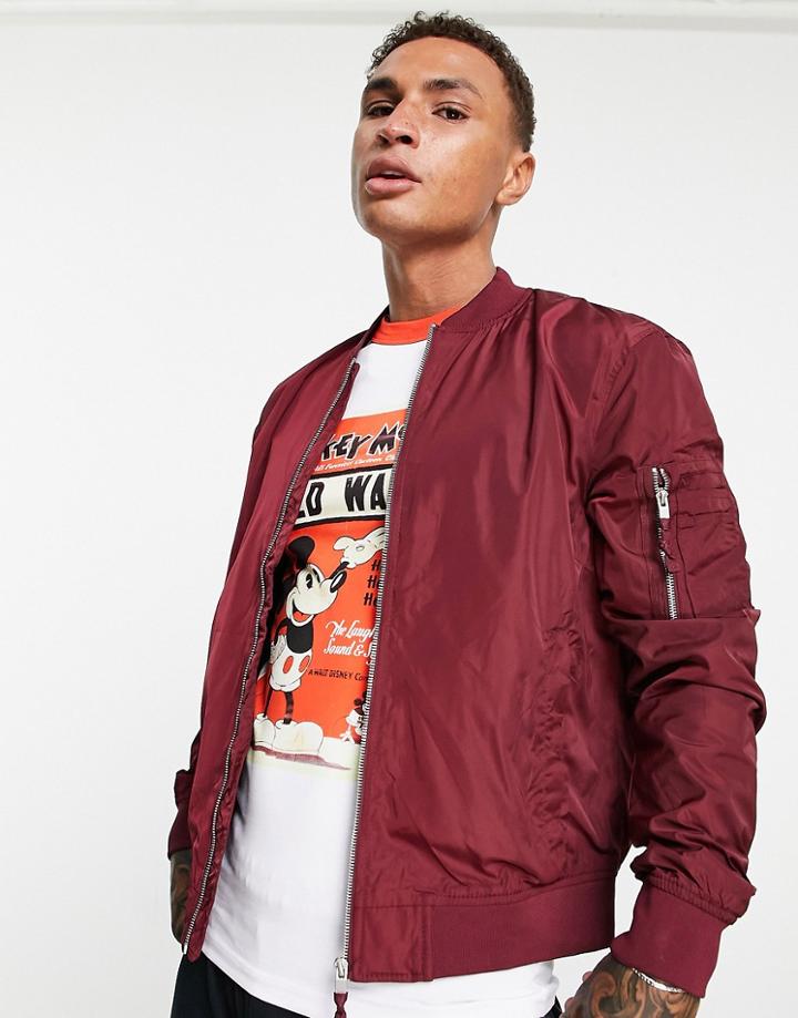 Bershka Bomber Jacket In Burgundy-red