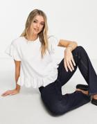 Asos Design Woven Tee With Ruffle Sleeve & Hem In Ivory-white