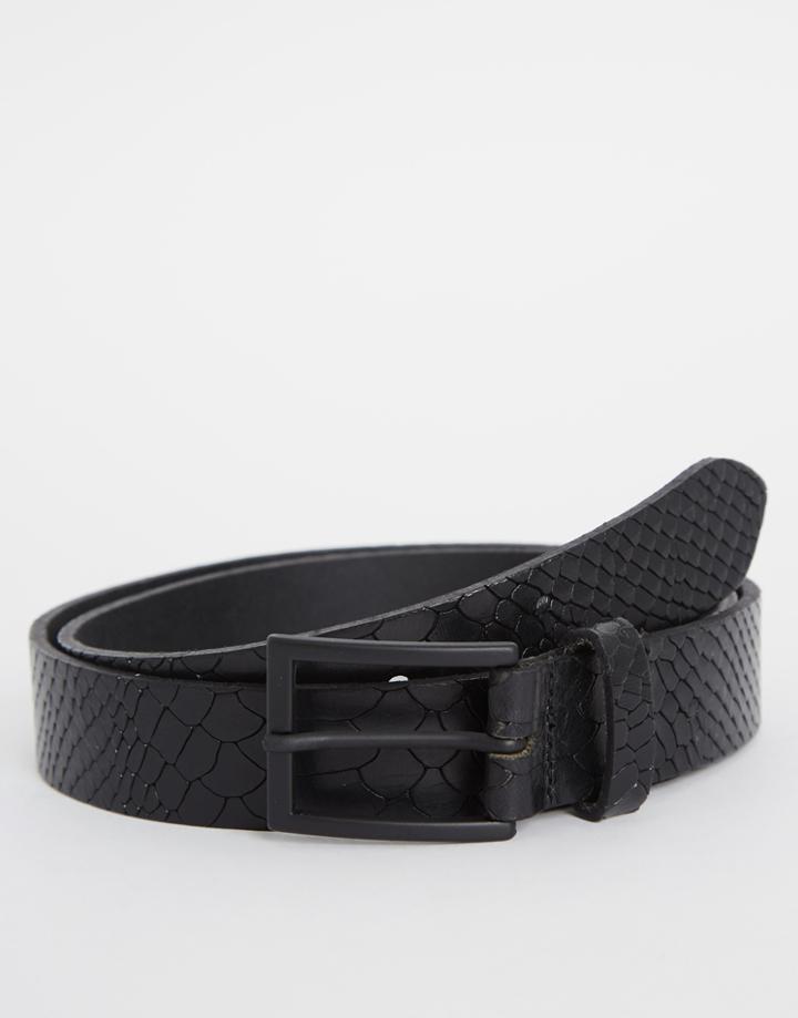 Asos Smart Leather Belt In Black Snakeskin - Black