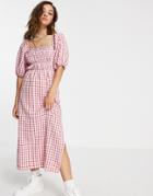 Topshop Midi Dress In Pink And Red Check