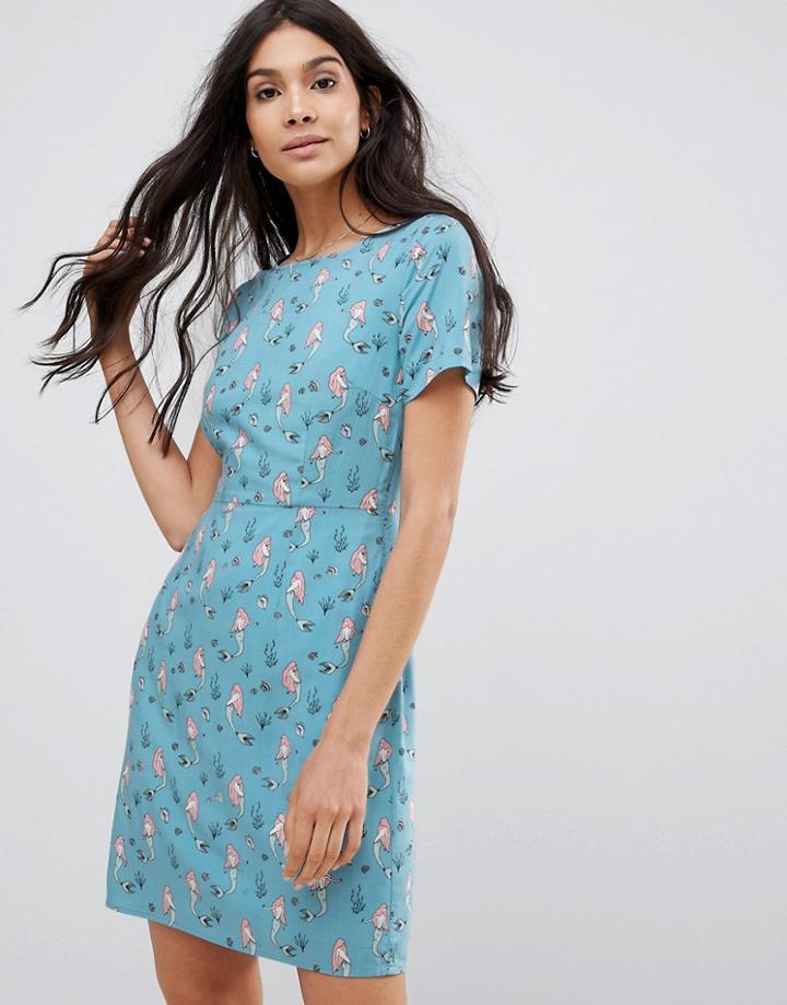 Sugarhill Boutique Mermaid Print Shift Dress - Blue