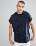 Asos Oversized T-shirt With Roll Sleeve In Acid Wash In Indigo - Navy