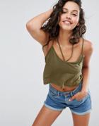 Asos The Ultimate Crop Cami With Caging Detail - Green