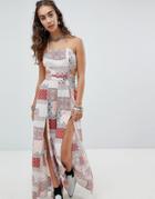 En Creme Cami Jumpsuit With Side Splits In Patchwork Tile Print - Multi