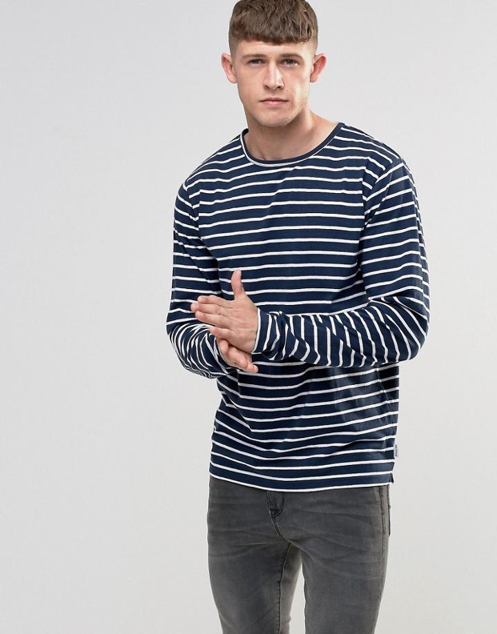 Bellfield Breton Stripe Long Sleeve T-shirt - Navy