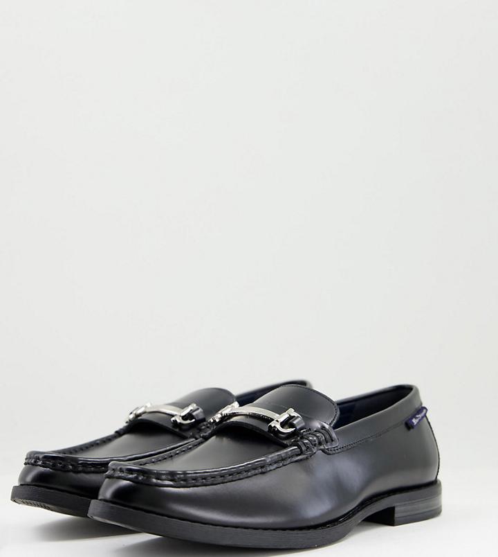 Ben Sherman Wide Fit Leather Metal Bar Loafers In Black