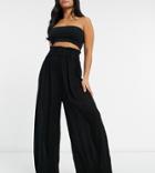 Asos Design Petite Crinkle Wide Leg Palazzo Beach Pant In Black