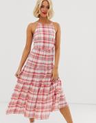 New Look Tiered Dress In Check Print-pink
