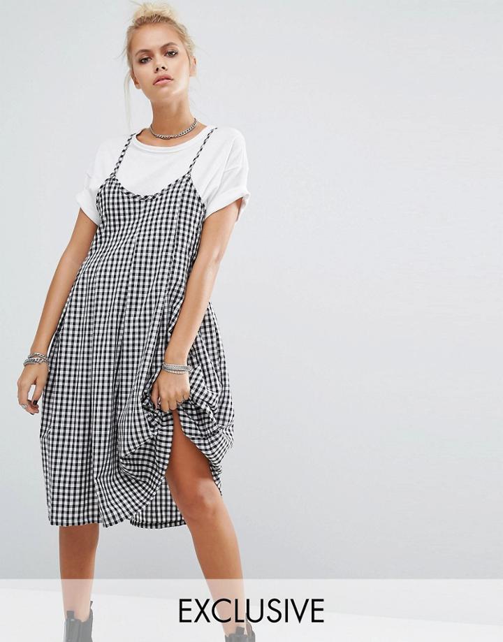 Milk It Vintage Pleated Cami Dress In Gingham - Black
