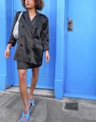 Amy Lynn Satin Oversized Blazer In Black - Part Of A Set