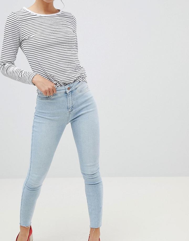 New Look Vanessa Super Skinny High Rise Frayed Hem Jean In Bleach Wash - Blue